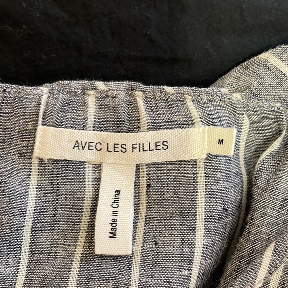 🌺 Avec Les Filles; Gray/White Railroad-Striped Linen Jumpsuit in Misses Sz. S! - Picture 10 of 13
